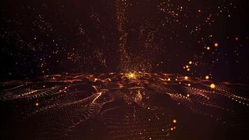 Beautiful golden galaxy particles wave with light abstract background with sparkling dust particles. 4K video