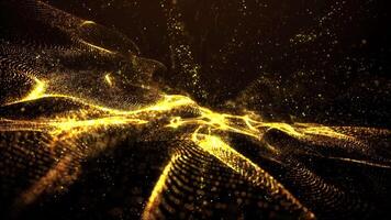 Beautiful golden particles wave and light abstract background with shining particle form floor stars dust flare. Futuristic glittering Luxurious gold sparkling on background. video