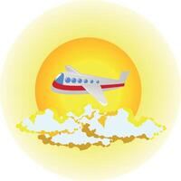 Vector image of an airplane in the sky and stacked boxes on the ground. The concept of freight and postage. Cartoon style. EPS