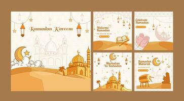 Set Social Media Post Design Template Ramadan Kareem. Flat Design Hand Drawn Illustration in Vibrant Color. Background collection vector