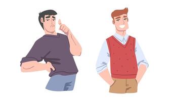 Man Different Emotion Feeling Happy Showing Thumb Up and Smiling Set vector