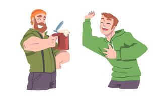 Man Different Emotion Feeling Happy Laughing and Cheering Holding Beer Mug Set vector