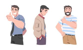 Man Different Emotion Feeling Sad with Head Down and Happy Showing Thumb Up Set vector
