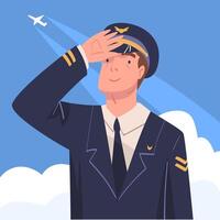 Man Aircraft Pilot or Aviator in Cap and Uniform Looking Up in the Sky Illustration vector