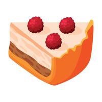 Cut Piece of Baked Pie with Raspberry on Top, Sweet Creamy Filling and Shortcrust Pastry Illustration vector