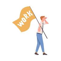 Man Character Working Holding Flag Looking Into Future Illustration vector