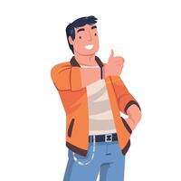 Man Character Showing Positive Thumb Up Hand Gesture as Approval Sign Illustration vector