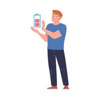 Man Character Working with Charged Battery Having Energy Illustration vector