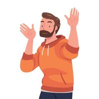 Man Character Showing Positive Gesture Waving Hand Illustration vector