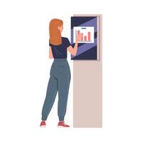 Woman Character Working with Chart on Screen or Display Stand Illustration vector