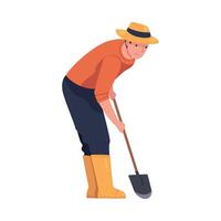Man Character with Shovel or Spade Engaged in Soil Digging for Planting Tree Sapling Illustration vector