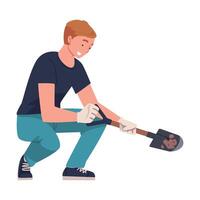 Man Character with Shovel or Spade Engaged in Soil Digging for Planting Tree Sapling Illustration vector