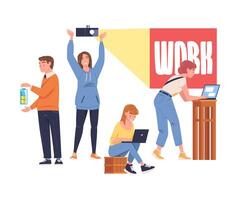 People Characters Working as Well Coordinated Mechanism Engaged in Teamwork Illustration vector