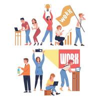 People Characters Working as Well Coordinated Mechanism Engaged in Teamwork Set vector