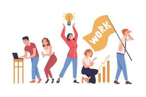 People Characters Working as Well Coordinated Mechanism Engaged in Teamwork Illustration vector
