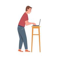 Man Character Working at Laptop Rested on Stool Illustration vector