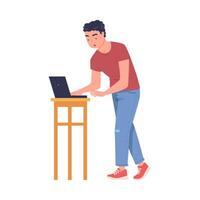 Man Character Working at Laptop Rested on Stool Illustration vector