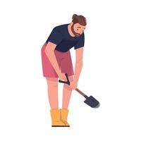 Man Character with Shovel or Spade Engaged in Soil Digging for Planting Tree Sapling Illustration vector