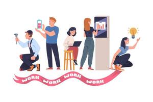 People Characters Working as Well Coordinated Mechanism Engaged in Teamwork Illustration vector
