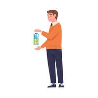 Man Character Working with Charged Battery Having Energy Illustration vector