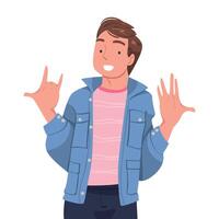 Man Character Showing Positive Sign of Horns as Hand Gesture Illustration vector