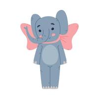 Funny Blue Elephant with Large Ear Flaps and Trunk Wearing Pink Bow Illustration vector