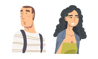 Man and Woman Looking in Different Direction with Face Expression Set vector