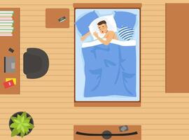 Man Character Sleeping on Bed Covered with Blanket in His Room Above View Illustration vector