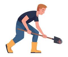 Man Character with Shovel or Spade Engaged in Soil Digging for Planting Tree Sapling Illustration vector