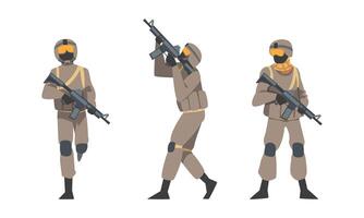 Man as Military Special Armed Force in Uniform and Rifle Illustration Set vector