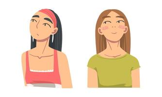 Woman Looking in Different Direction with Face Expression Set vector