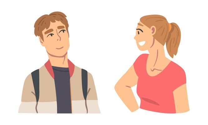 Man and Woman Looking in Different Direction with Face Expression Set