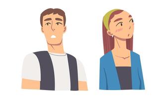 Man and Woman Looking in Different Direction with Face Expression Set vector