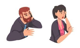 Man and Woman Character Speaking by Phone Having Dialogue via Mobile Gadget Set vector