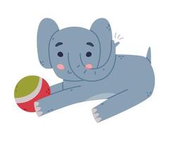Funny Blue Elephant with Large Ear Flaps and Trunk Playing Ball Illustration vector