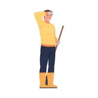 Man Character Standing with Shovel or Spade Engaged in Soil Digging for Planting Tree Sapling Illustration vector