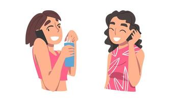 Woman Character Speaking by Phone Having Dialogue via Mobile Gadget Set vector