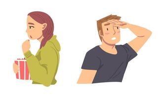 Man and Woman Looking in Different Direction with Face Expression Set vector