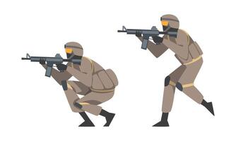 Man as Military Special Armed Force in Uniform and Rifle Illustration Set vector