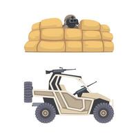 Man as Military Special Armed Force Looking in Binocular and Car with Rifle Illustration Set vector