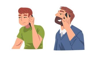 Man Character Speaking by Phone Having Dialogue via Mobile Gadget Set vector