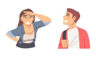 Man and Woman Looking in Different Direction with Face Expression Set vector