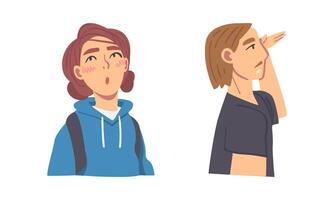 Man and Woman Looking in Different Direction with Face Expression Set vector