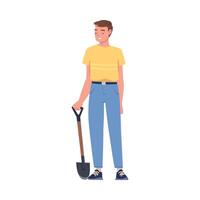 Man Character Standing with Shovel or Spade Engaged in Soil Digging for Planting Tree Sapling Illustration vector