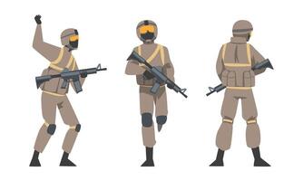 Man as Military Special Armed Force in Uniform and Rifle Illustration Set vector