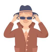 Espionage with Mustached Man Private Detective in Hat and Coat Listening to Conversation Illustration vector