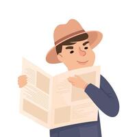 Espionage with Man Private Detective in Hat with Newspaper Listening to Conversation Illustration vector