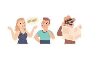 Espionage with Man Private Detective Hiding Behind Newspaper Listening to Conversation Illustration vector