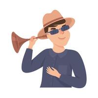 Espionage with Man Private Detective in Hat and Tube Listening to Conversation Illustration vector