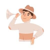Espionage with Man Private Detective in Hat and Tube Listening to Conversation Illustration vector